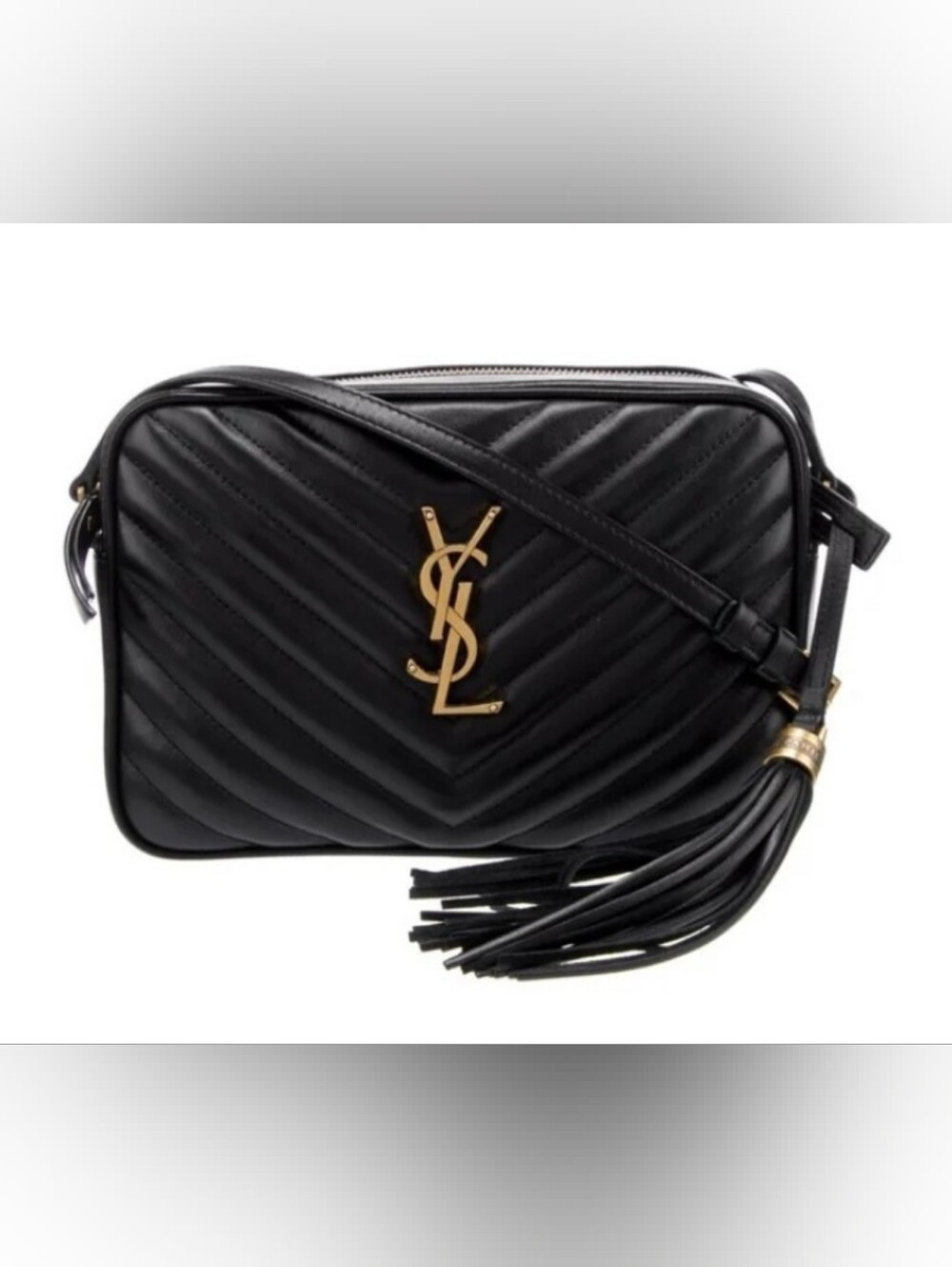 Saint Laurent Black Quilted Camera Crossbody with Gold YSL Hardware and Tassel